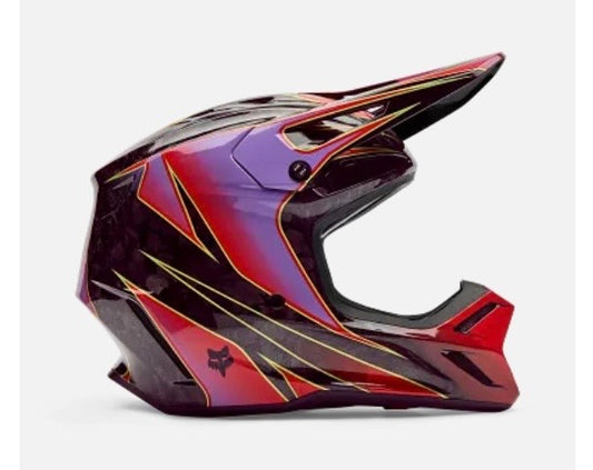 Fox Racing V3 RS Carbon Helmet (Purple / Red Graphics)